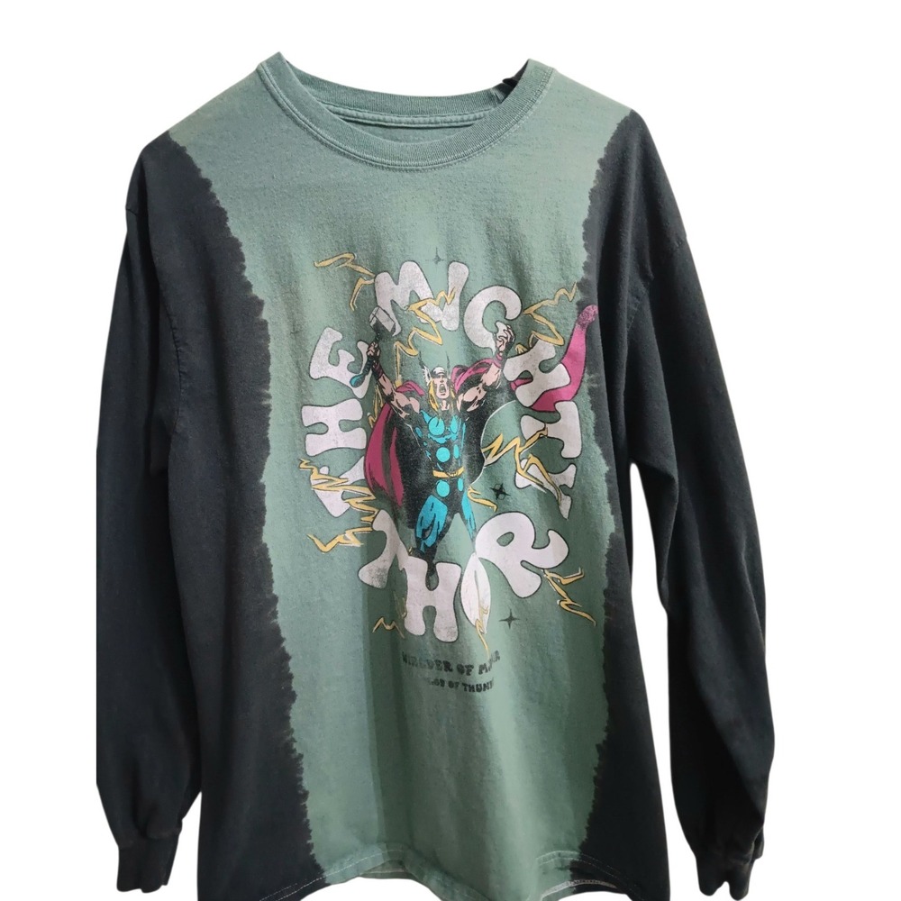 Thor Long Sleeve T-shirt Large Marvel The Mighty Tie Dye Green Marvel